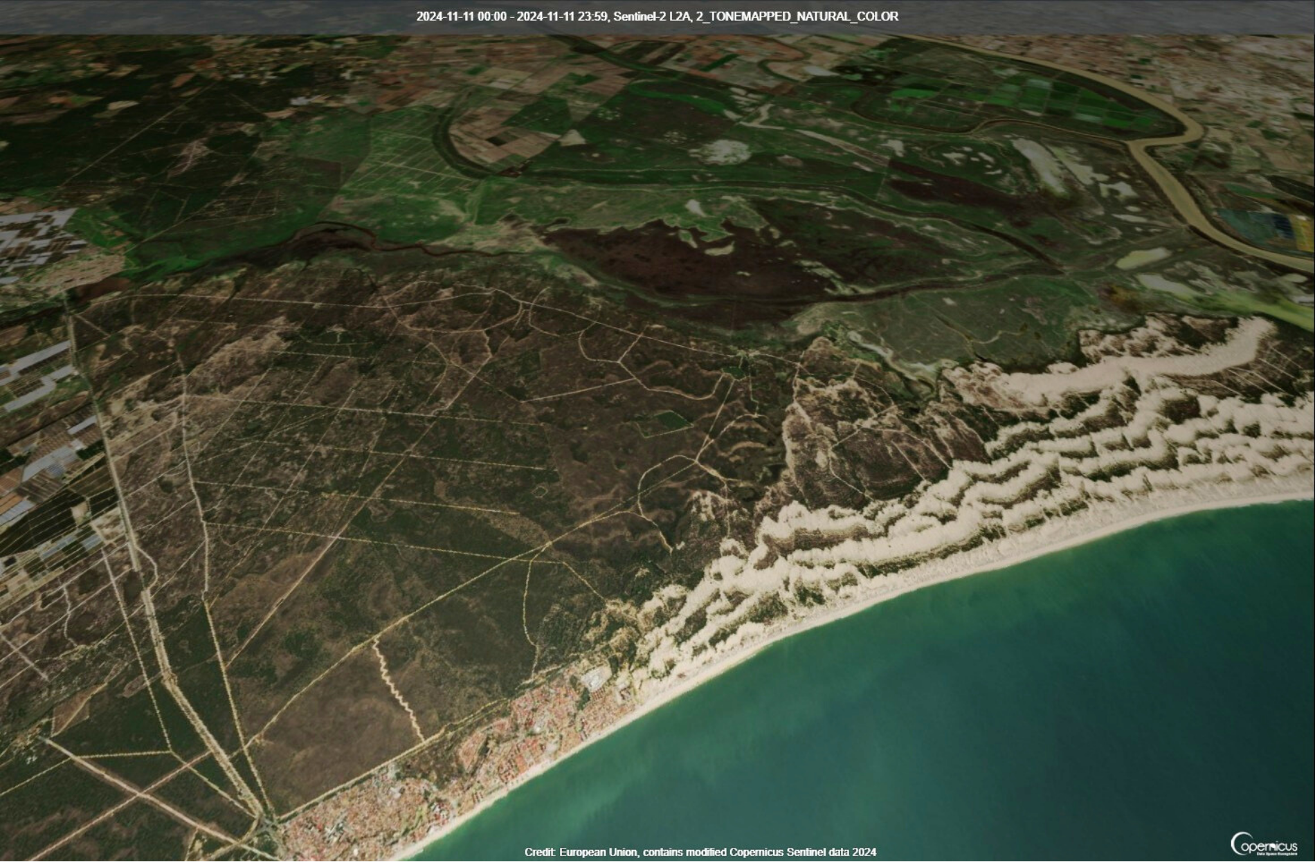 Satellite image of Do&ntilde;ana National Park showcasing biodiversity 